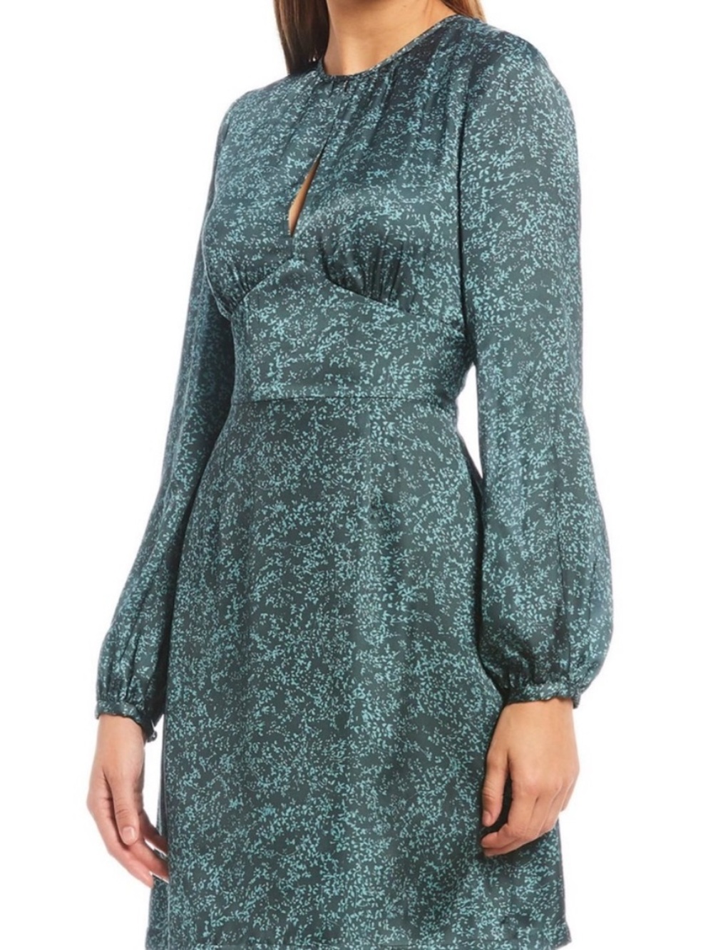 Gianni Bini Green Floral Keyhole Long Sleeve Dress